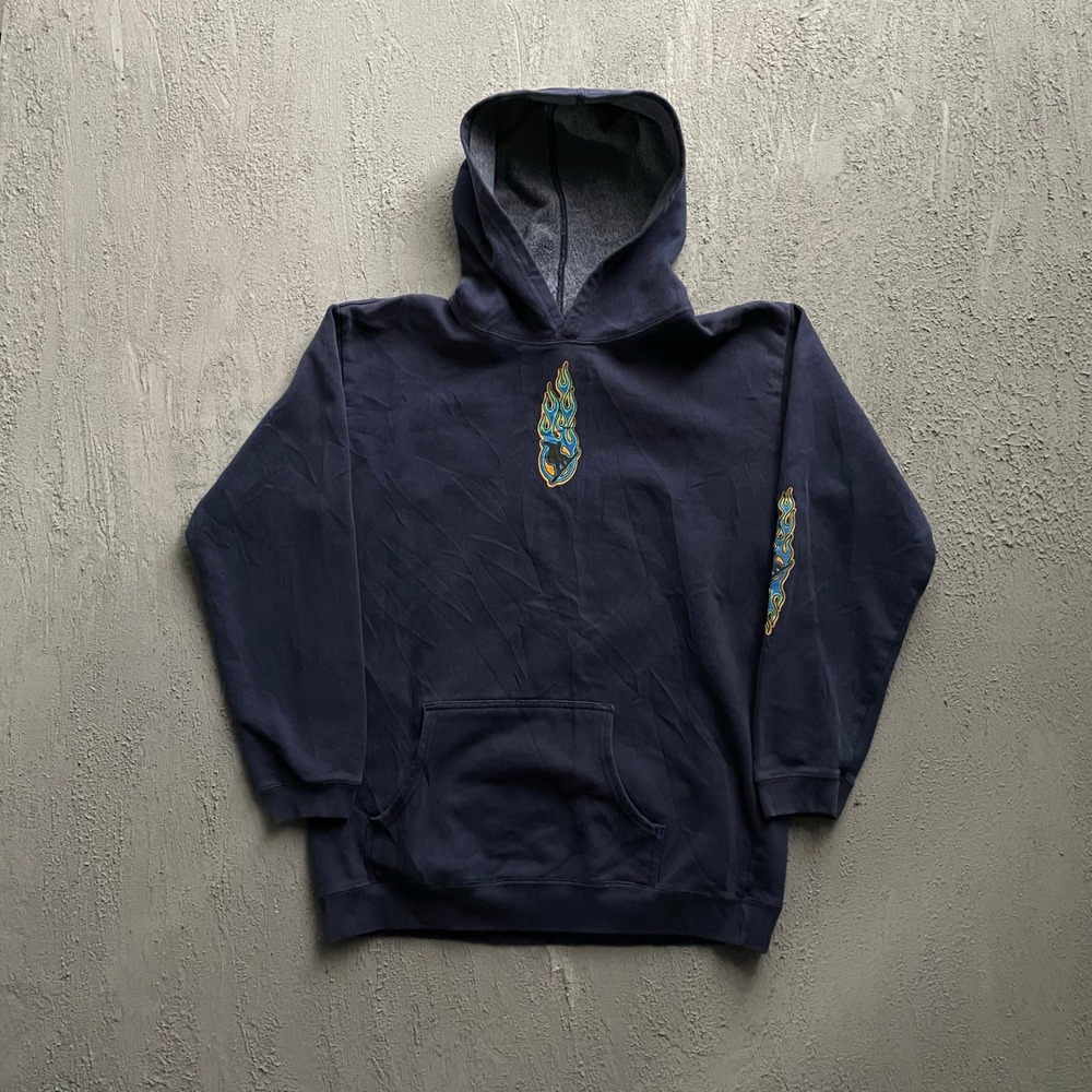 Vintage Flame Snowboarder Hoodie Mens XL‎ Navy Blue 90s Club Athlete